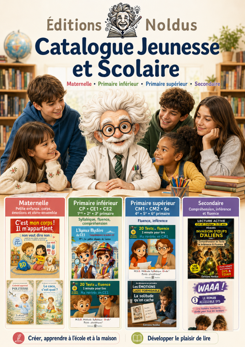 Couverture du catalogue jeunesse et scolaire des Éditions Noldus